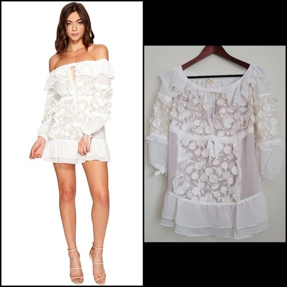 NWOT For Love & Lemons Carolina Off Shoulder Lace Dress White, Size Medium - Picture 1 of 10